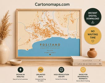 Custom Positano Map Print | Personalized Amalfi Coast Wall Art (Digital Download)