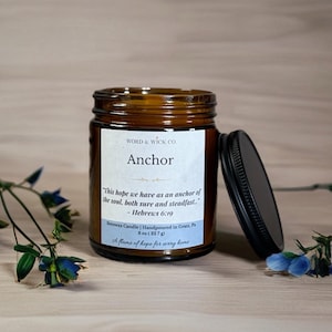 Candela cristiana / Ancora / Regalo candela / Candela in cera d'api con versetto biblico / Regalo di incoraggiamento / Regalo di fede per donne / Word & Wick Co.