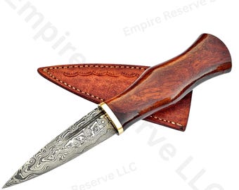 Sgian Dubh-mes – lemmet van damaststaal, palissander handvat, leren schede