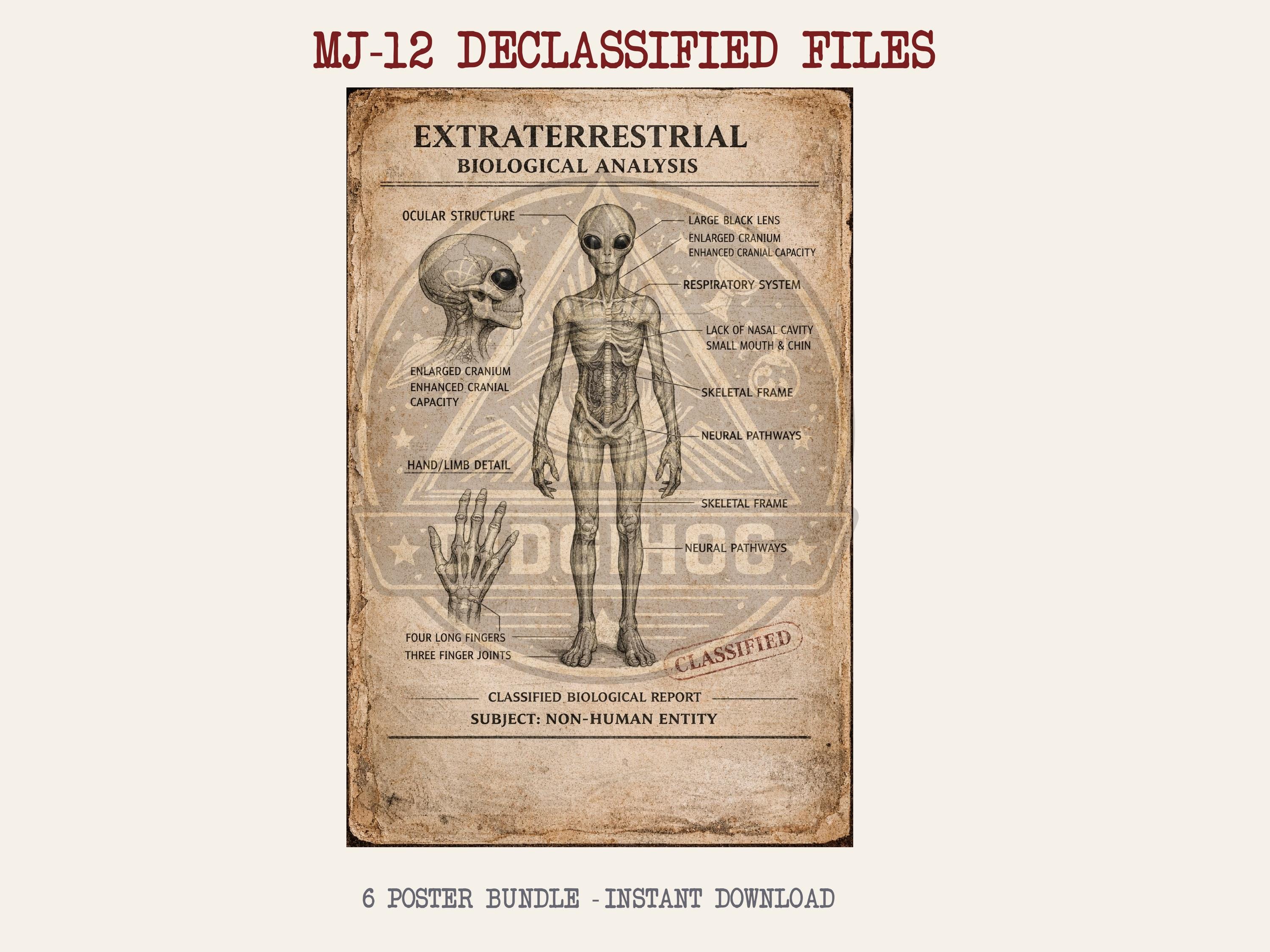 Alien Anatomy Report Poster, Extraterrestrial Biology Diagram, UFO Wall ...
