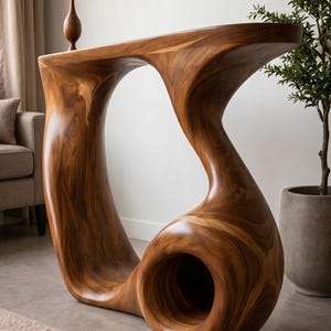 Moderner skulpturaler Konsolentisch aus Holz, organischer Nussbaum-Beistelltisch, künstlerischer Flurtisch, einzigartiges Designermöbel