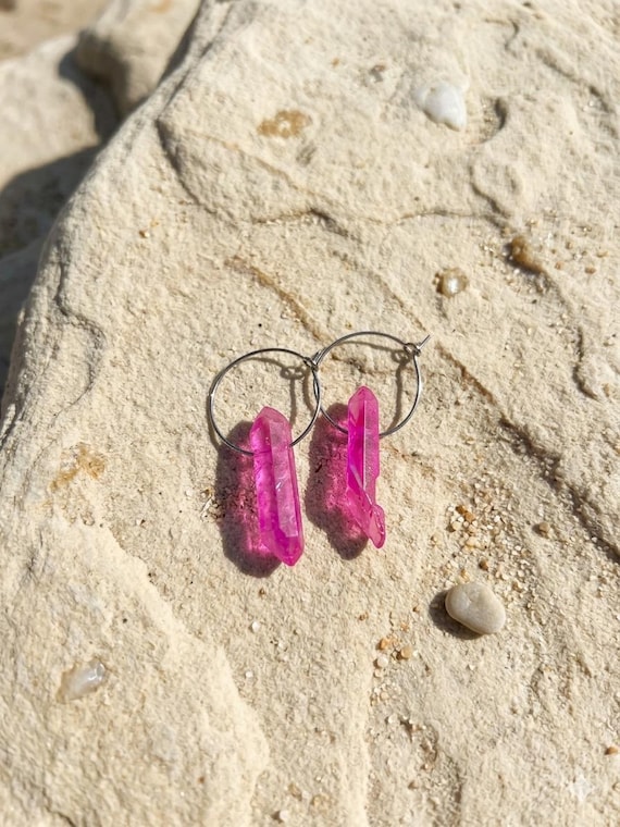 "Pink Ice Crystals" Earrings (Aura Quartz)