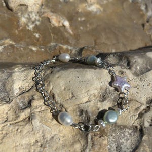 Zoetwaterparelsterarmband, roestvrijstalen ketting, minimalistische oceaansieraden afbeelding 2