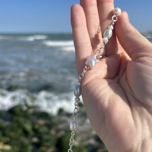 Zoetwaterparelsterarmband, roestvrijstalen ketting, minimalistische oceaansieraden afbeelding 3