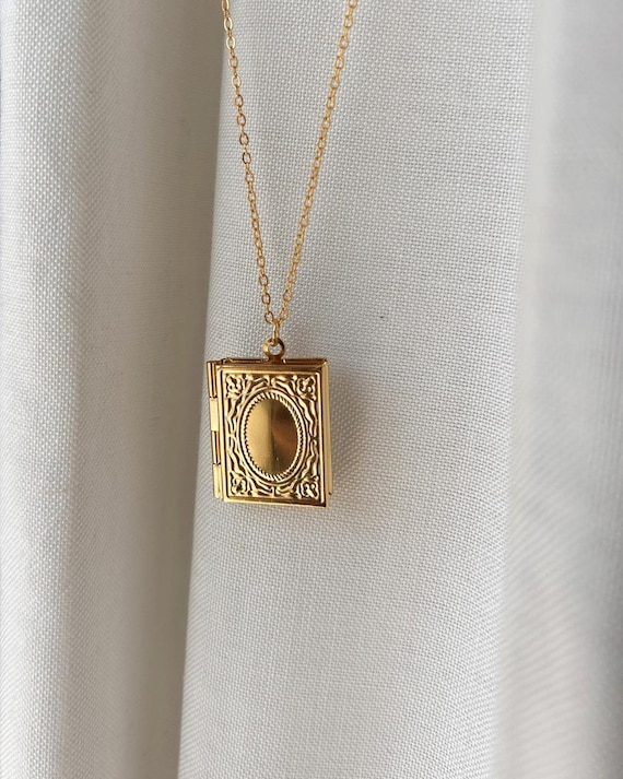 Book Locket Necklace (Gold plated Brass)