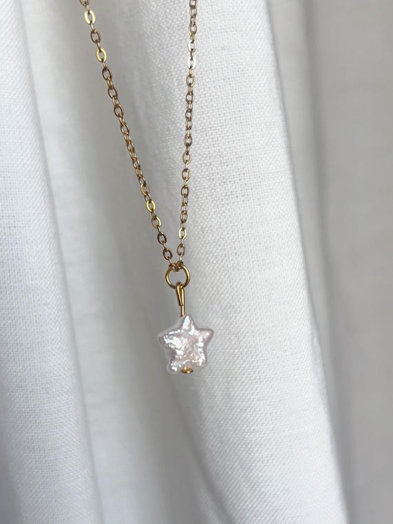 Star Pearl Necklace – Gold Stainless Steel Chain – Minimal Handmade Pendant