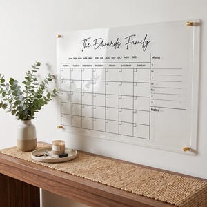 Housewarming Gift Acrylic Wall Calendar | Personalized Family Dry Erase Planner | New Home Gift | Custom Monthly Command Center