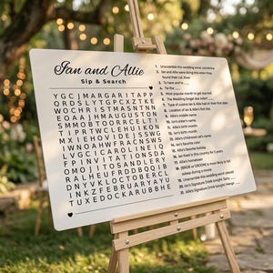Gepersonaliseerde woordzoekpuzzel bruiloft | Custom acryl vrijgezellenfeestspel | Interactiebord voor gasten droog wissen | Unieke receptieactiviteit