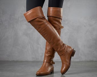 Handmade Real Leather Over-the-Knee Boots for Men | Renaissance Riding Boots | Cosplay & Theater Footwear