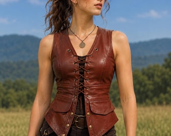 Brown Leather Corset Vest for Women | Renaissance Steampunk Bodice | Medieval Fantasy Cosplay Top