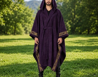 Hooded Druid Cloak Handwoven Cotton Cape, Celtic Viking Cloak, Medieval LARP Costume,, Wizard Cosplay
