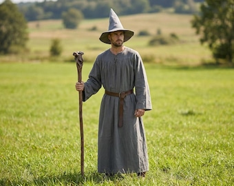 Medieval Mage Outfit: Dark Wizard Robe, Hat & Belt | Spellbinding Cloak
