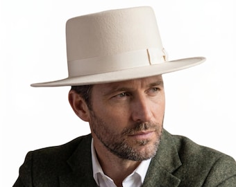 Men's Wide Brim Hat | Straight Crown Flat Top Fedora
