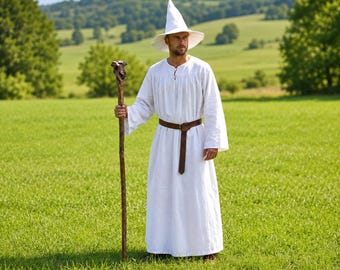 Dark Wizard Robe Costume with Hat & Belt, Medieval Mage Robe, Witch Cloak, Final Fantasy