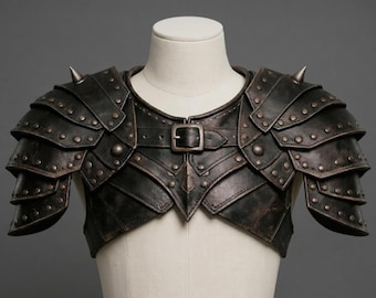 Leather Pauldron Shoulder Armor, LARP Medieval Fantasy Costume, Studded Spike Pauldrons, Viking Cosplay Armor