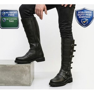 Bottes de combat en cuir noir | Boucles multi-sangles punk gothiques pour cosplay