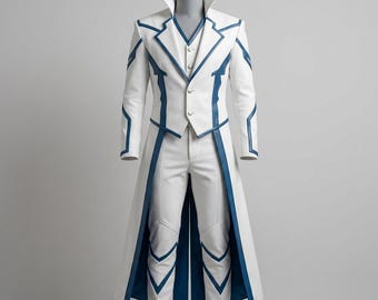 Futuristic White Cosplay Suit for Men | Long Tail Anime Trench Coat | Halloween Cosplay