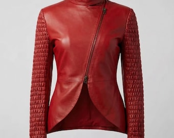 Women's Slim Fit Biker Jacket with Leather Trim – Motorcycle Coat