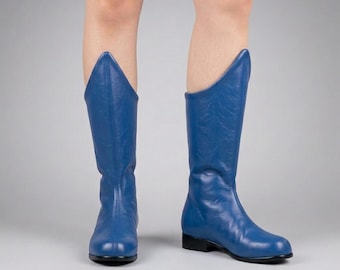 Superhero Boots Custom Made, Blue Leather Cosplay Boots, Handmade Prop Footwear for Men Halloween