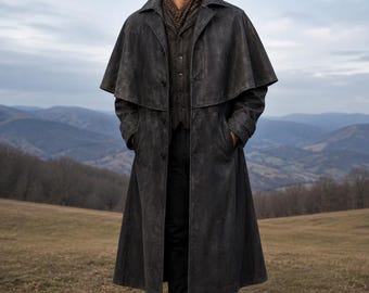 Waxed Leather Trench Coat Men, Steampunk Duster Coats, Handmade Leather Jacket,  Cosplay Costume