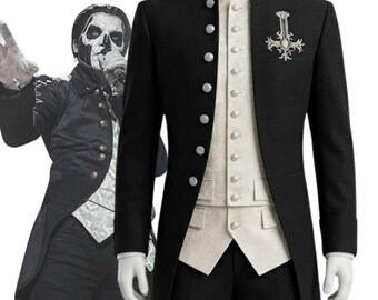 Traje de Halloween inspirado no Papa Emeritus, casaco para cosplay da banda Ghost.