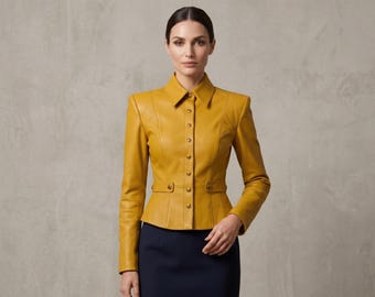 Women Genuine Leather Shirt Jacket Button Front Slim Fit Western Style Fashion Wear
