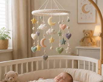 Sentiment gehaakte aandenken mobiel, Heirloom Cherished Reasons hangende sculptuur, pasgeboren babykamer betekenisvolle kunst