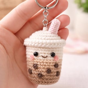 Gehäkelte Boba Tee Schlüsselanhänger, Kawaii Milch Tee Getränk Charme, koreanisches Zubehör
