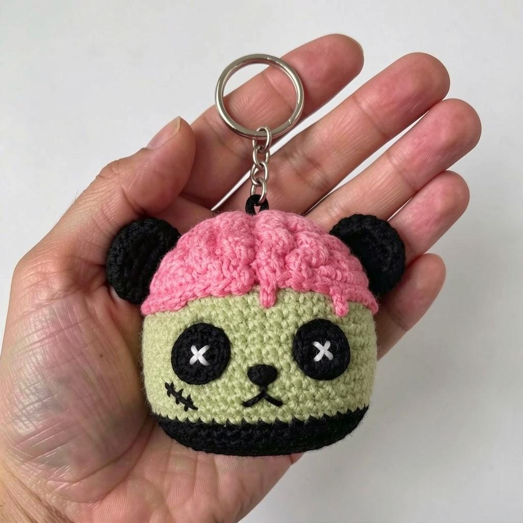 Undead Panda Zombie Panda Brain Plushie, Undead Kawaii Bag Charm, Spooky Crochet ...