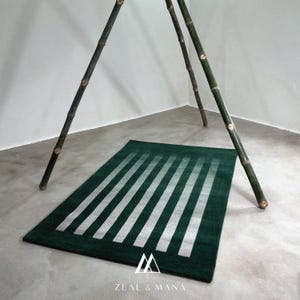 Hand-Tufted Wool Rug | Deep Teal Silver Graduating Lines, Modern Home Decor