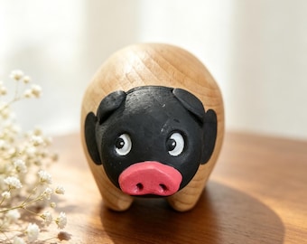 Pursuit of Jade Inspired Little Wooden Pig Figurine |  Desk Decor | Handmade Wood Carving Gift