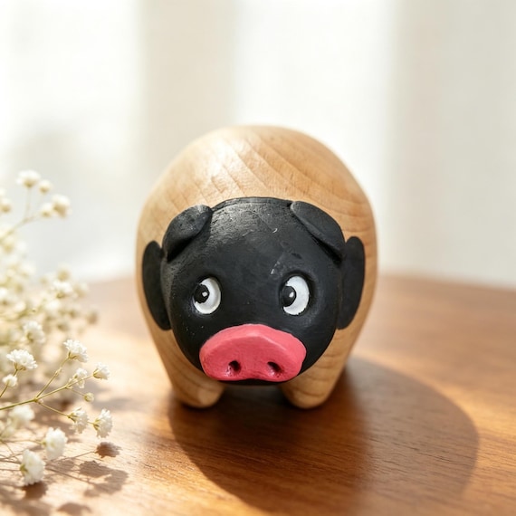 Pursuit of Jade Inspired Little Wooden Pig Figurine | Desk Decor