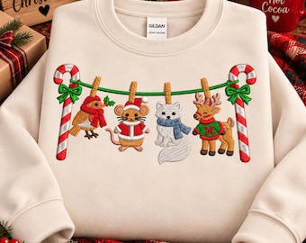 Leuk kerstborduurpatroon, winterse dieren borduurpatroon voor de borduurmachine, zuurstok slingerpatroon (direct te downloaden)