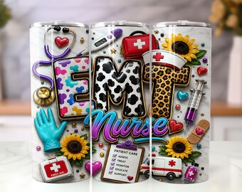 EMT verpleegkundige beker wrap png, medische noodgevallen 20oz mager sublimatie ontwerp, schattig verpleegkundige leven beker wrap