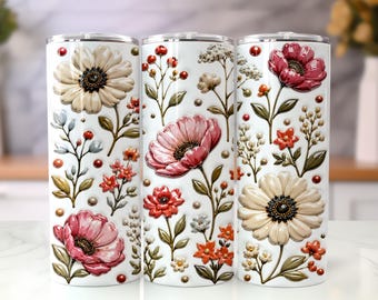Opgeblazen vintage bloemen beker wrap png, cottage tuin bloem 20oz mager sublimatie ontwerp, elegante botanische beker wrap