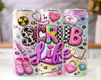 Scrub Life Tumbler Wrap PNG, schattige verpleegster 20oz skinny Tumbler sublimatieontwerp, cadeau verpleegkundige verpleegkundige