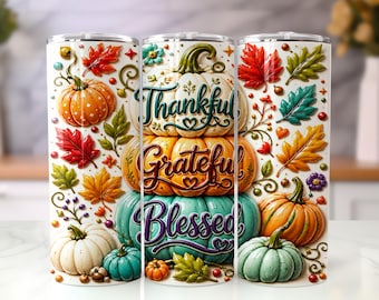 Opgeblazen dankbaar dankbaar gezegend beker wrap png, gezwollen pompoen herfst 20oz mager sublimatie ontwerp, herfst Thanksgiving beker wrap