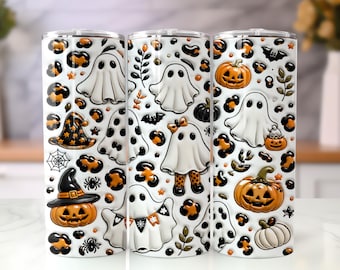 Opgeblazen Leopard Ghost Halloween-beker wrap png, schattige Boo Ghost 20oz mager sublimatieontwerp, opgeblazen pompoen en Spooky Season-beker