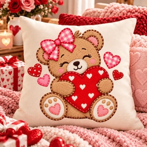 Motif de broderie patchwork ours en peluche pour la Saint-Valentin, fichier de broderie machine style patchwork pour la Saint-Valentin, motif de broderie pour la Saint-Valentin