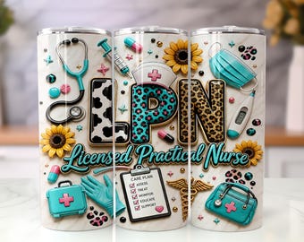 LPN verpleegkundige Tumbler Wrap PNG, gelicentieerde praktische verpleegkundige 20oz mager sublimatieontwerp, schattige verpleegkundige Tumbler Wrap