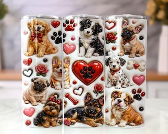Opgeblazen hondenliefhebber Tumbler Wrap PNG, schattige puppy pootafdruk 20oz mager sublimatieontwerp, hond moeder beker digitale download