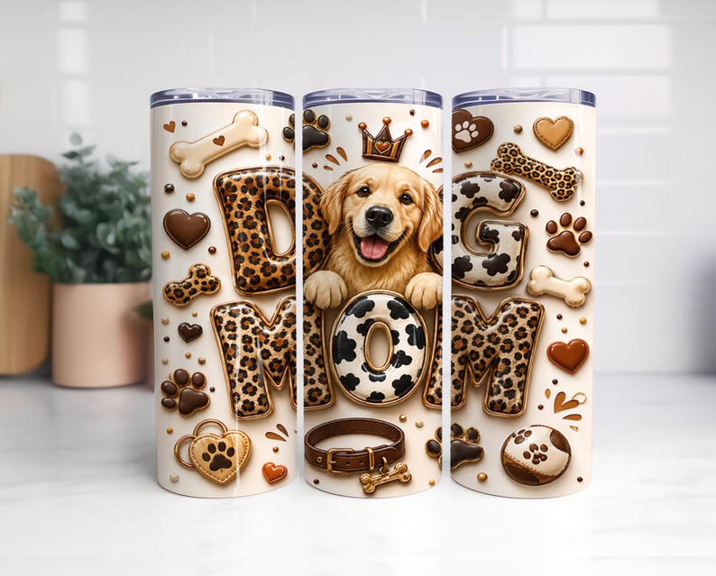 Dog Mom Tumbler Wrap PNG, Golden Retriever 20oz Skinny Sublimation ...
