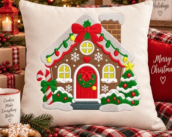 Borduurpatroon voor een kerstpeperkoekhuisje, borduurbestanden voor kerstborduurwerk, borduurpatroon voor feestdecoratie (digitale download)