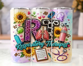 RT ademhalingstherapeut Tumbler Wrap PNG, ademhalingstherapie 20oz magere Tumbler sublimatie ontwerp, cadeau zorgverlener
