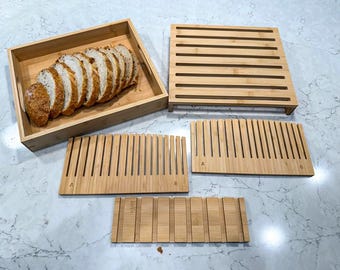 10.5” Extra Wide Sourdough Bread Slicer Guide, Bamboo Bread Cutting Board with Crumb Tray, Artisan Loaf Cutter Gift