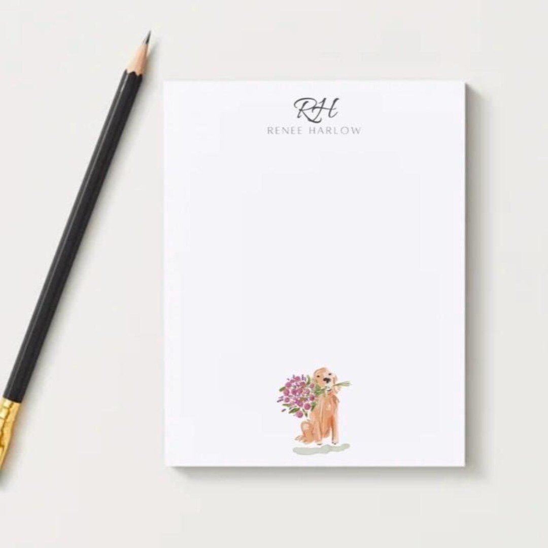 Custom Watercolor Dog Notepad, Floral Stationery, Personalized Writing ...