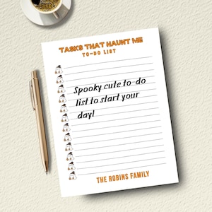 Spooky Ghost To Do List Notepad, Halloween Planner, Personalized Stationery