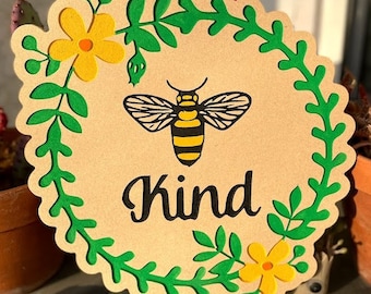 Bee - Be Kind - Wall Sign - Carved MDF wood - Hand Painted