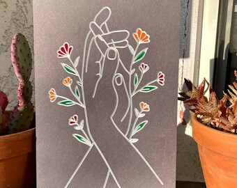 Intertwined - Holding Hands - Flowers - Love - Wall Sign - Carved MDF wood - Hand Painted