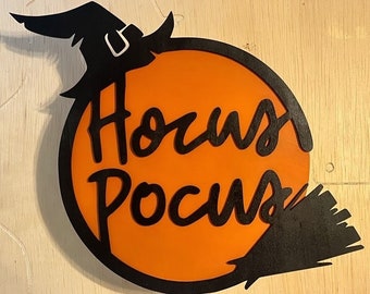 Hocus Pocus - Witch - Halloween - Goth - Orange and Black - Wood - Sign - Art - 3D Layered - Laser Cut